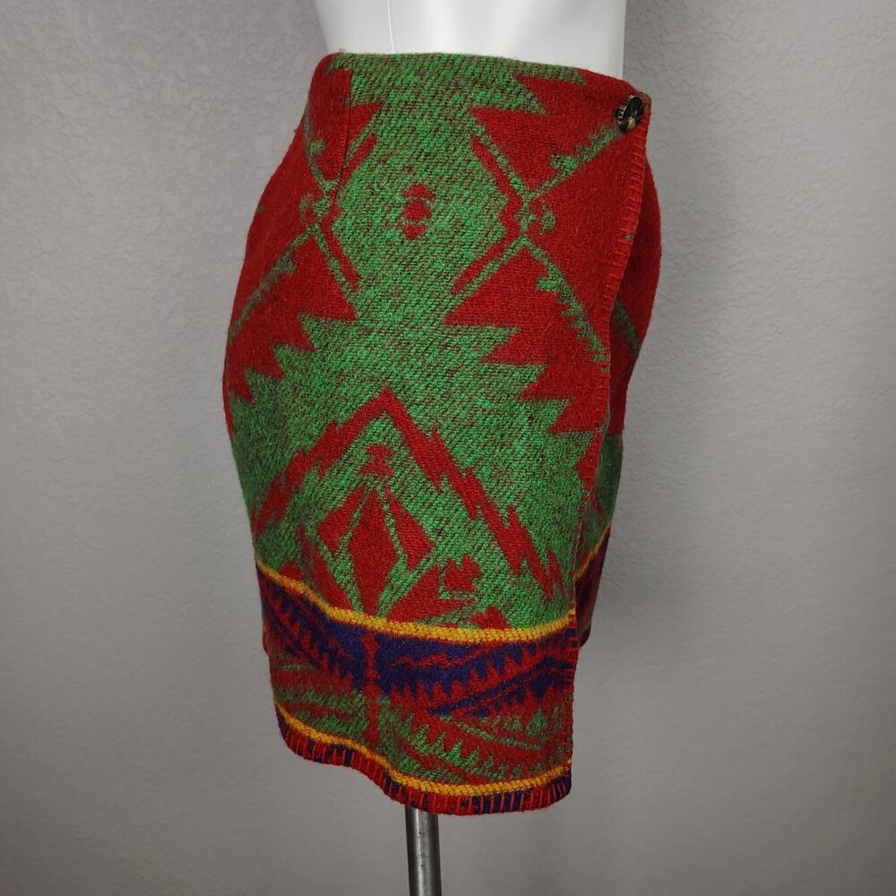 Ralph Lauren Country Wool Southwest Tribal Blanket Skirt Red Blue Green 6 - Picture 4 of 16